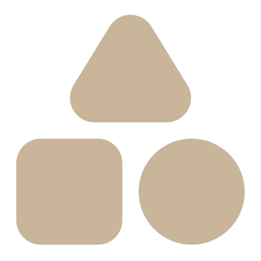 Simple icon featuring a triangle, square, and circle in a minimalist design.